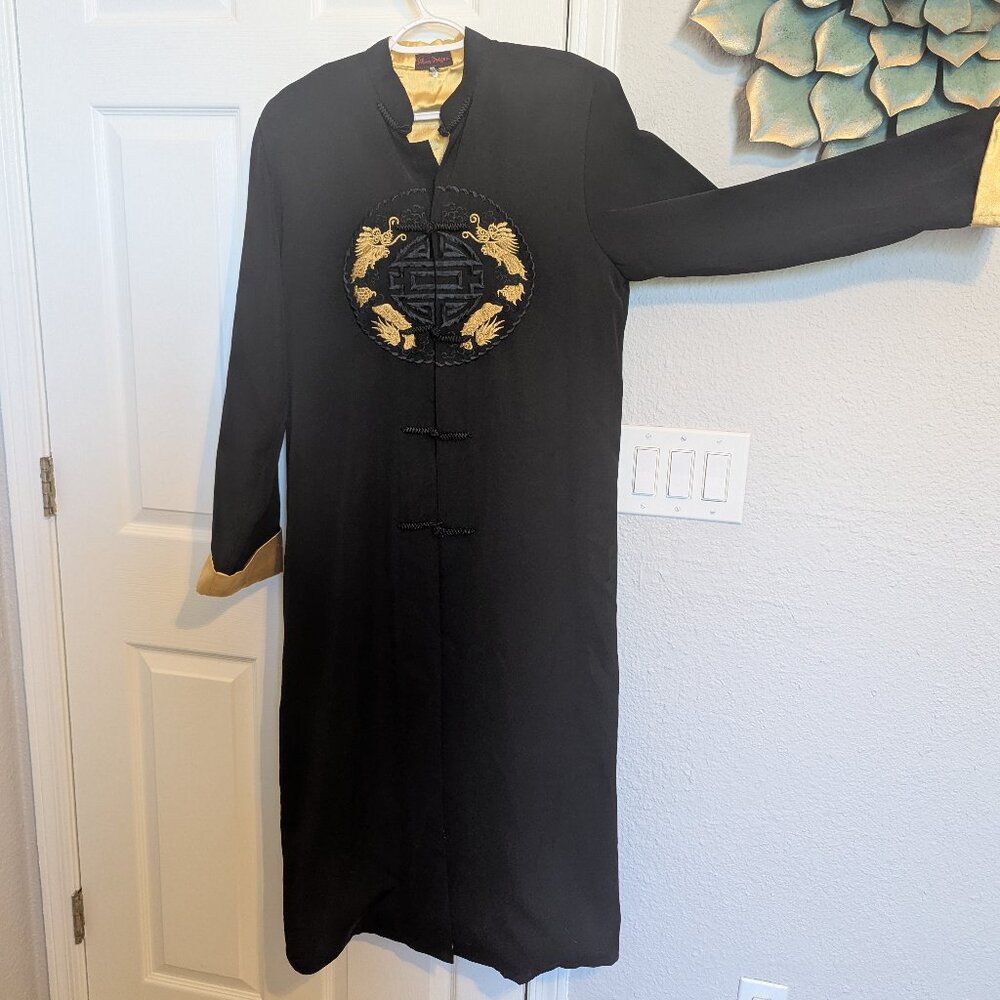 Vintage Golden Double Dragon Kimono / Ao Dai \ Robe | M | Temple Of Heaven | GVC